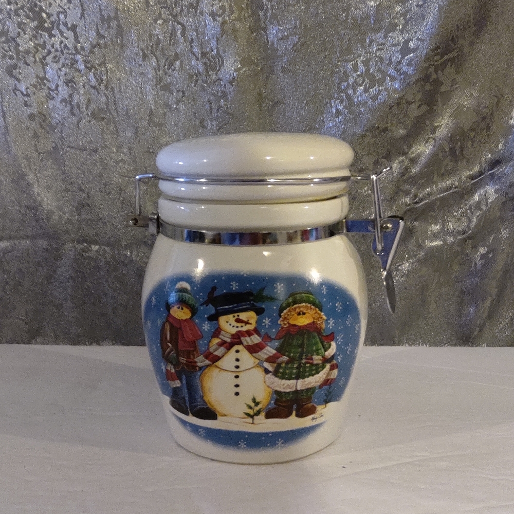 6"H Snowman/Holiday White Canister By Design Pac Inc